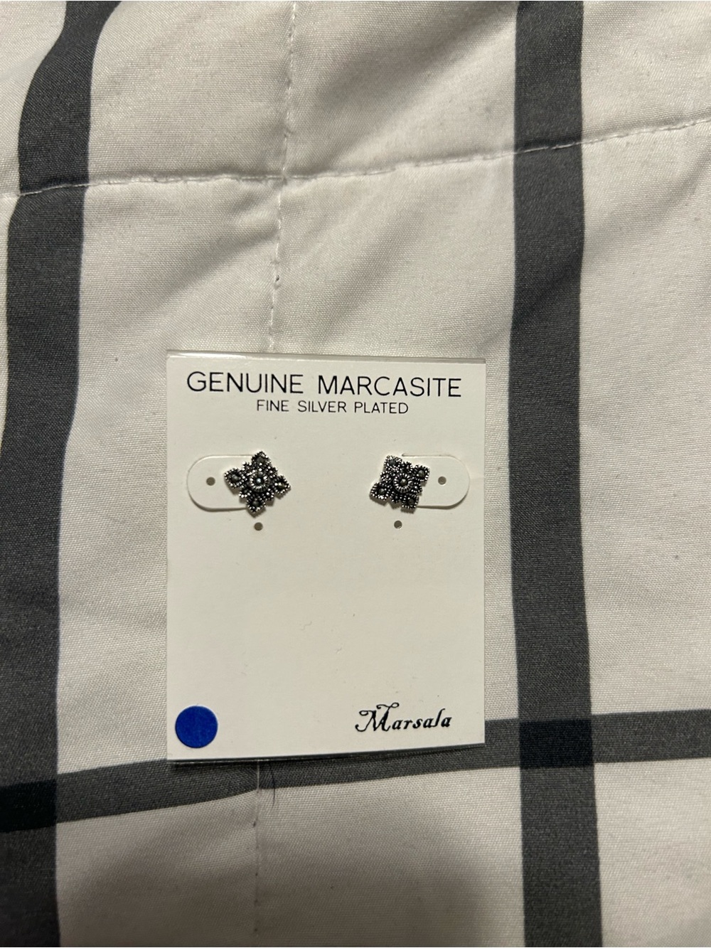 Marsala Genuine Marcasite Silver-Plated Square Stud Earrings - Black